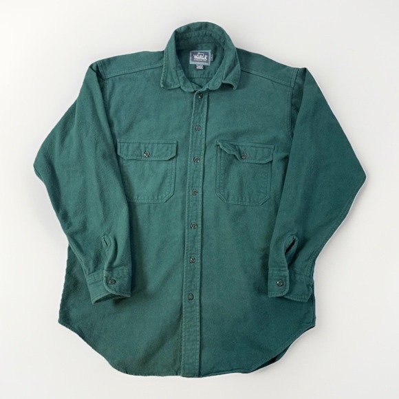 Woolrich Other - Vintage Woolrich Shirt Men's L Green Flannel Brushed Fleece Cotton Button Down